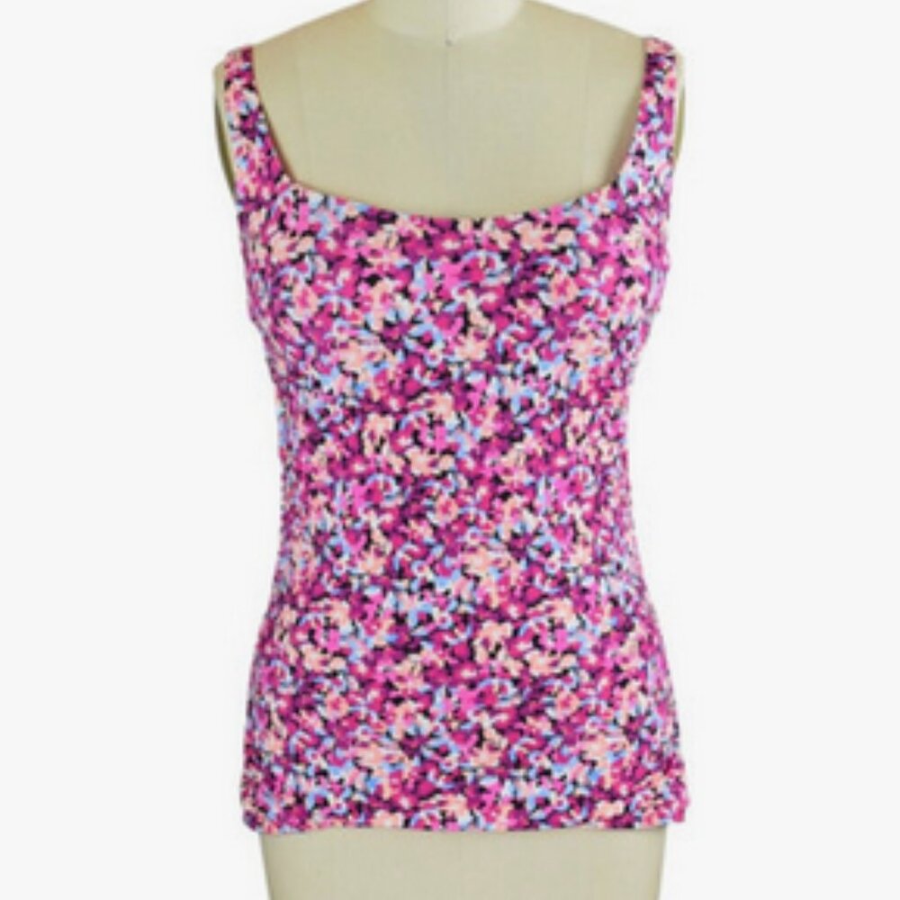 ATHLETA Elysian Floral Print Square Neck Bra Cup Tankini Top 36D/DD